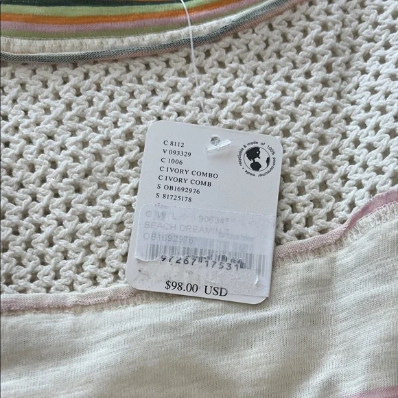 NWT Free People Striped Mesh Panel Top - Picture 6 of 9